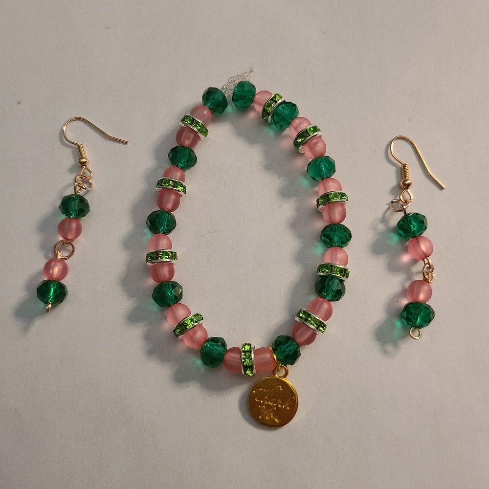 Pink/Emerald Green Bracelet Set